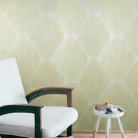 Floral Beige Gelb Gold Creme Rauten Damast Faux Stoff Strukturierte Tapete 3D von DSVinteriors