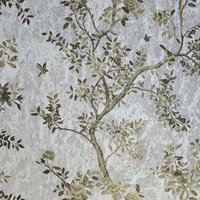 Floral Grau Silber Bronze Gold Metallic Apfelbäume Vögel Strukturierte Tapete 3D von DSVinteriors