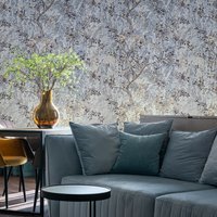 Moderne Floral Grau Bronze Gold Metallic Blumen Bäume Vögel Strukturierte Tapete 3D von DSVinteriors