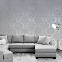 Tapete Vlies Beflockung Grau Silber Metallic Beflockt Damast Samt 3D von DSVinteriors