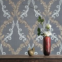 Vliestapete Anthrazit Bronze Metallic Weiß Strukturierte Blumen Damast Kunststoff von DSVinteriors