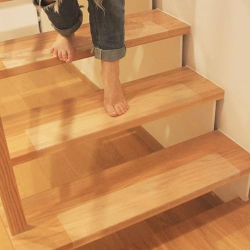 1 Stück Transparent Stufenmatten Innen rutschfeste Treppenstufen Matten Selbstklebende Antirutschmatte Treppenteppich Klebeband Pads,Antirutschstreifen für Klebeband für Holzstufen (10cm×60cm) von DSWZLQDXB