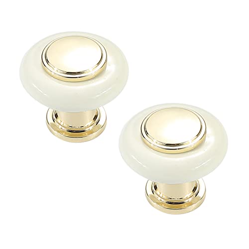 2 Stücke Schrankgriffe Zinklegierung Türgriffe Keramik Möbelgriffe Schubladen europäischer Stil Türdrücker Möbelknöpfe Türklinken Zieht Griffe für Schränke,Weiß+Gold (single hole) von DSWZLQDXB
