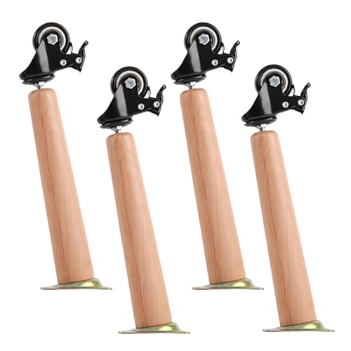 4 Stück Möbelbeine Aus Holz Runde Form Möbelfüße Holz mit Rollen mit Bremsen Tischbeine Massivholz Möbelfüsse Ersatz Möbelbeine Sofabeine für Sofa Schrank und Bett (35CM,oblique cone) von DSWZLQDXB