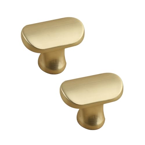 DSWZLQDXB 2 Stück SchrankKnöpfe Gebürstetes Gold knäufe Oval Ziehgriffe Möbelgriffe Zinklegierung Schublade Türgriff für Kleiderschrank,Schlafzimmer,Kommode Kabinett (Single hole) von DSWZLQDXB