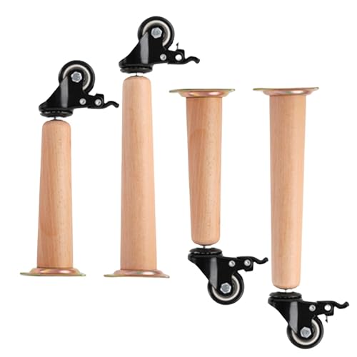 DSWZLQDXB 4 Stück Möbelfüße Massivholz mit Rollen mit Bremsen Kabinettfüße Buchenholz Mobile Tischbeine,Gerader Kegel TischBeine Bett Schrank Sofa Beine Ersatzkabinettfüße von DSWZLQDXB