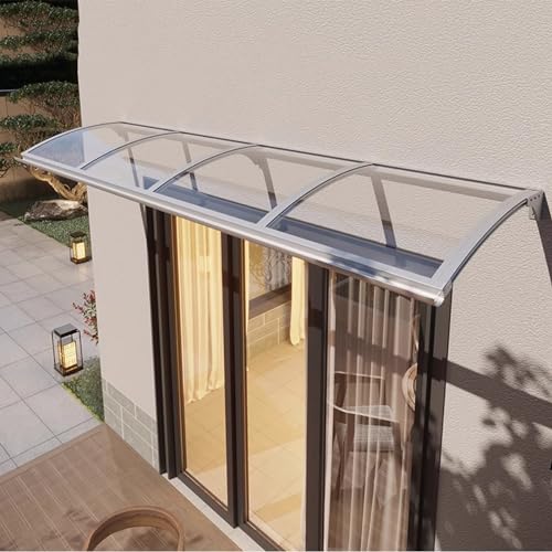 Pavillion Türvordach Regenschutz Beständiger,Vordach Überdachung Haustürvordach mit Regenrinne,Gebogene Fenster Markisen Aluminium Bügel und Transparente Platte Polycarbonat (80×360cm,Silver) von DSWZLQDXB