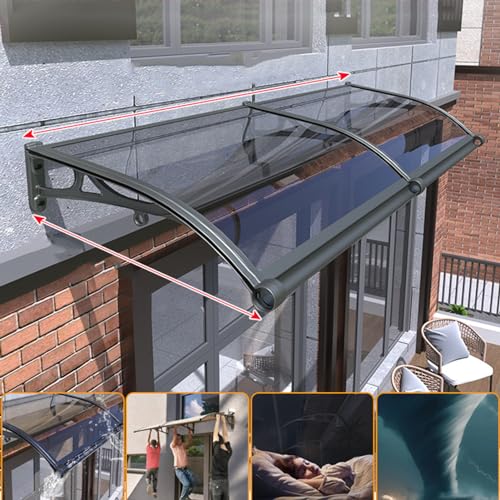 Polycarbonat für Eingangstür Türdach Grau Pultbogenvordach Vordach Haustür Eingangsmarkise Regenschutz,Automatische Entwässerung,Vordach aus Aluminium grau Ständer (100 x 420cm) von DSWZLQDXB