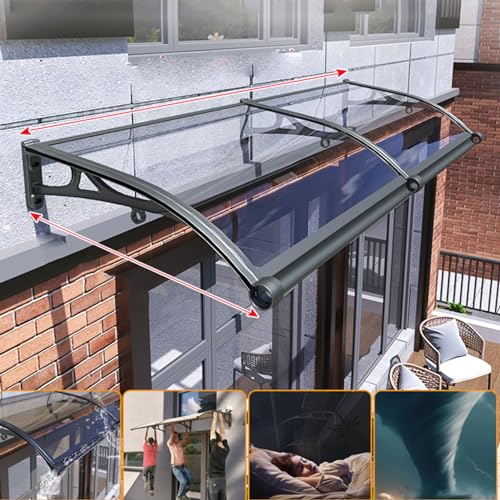 Polycarbonat für Eingangstür Türdach Transparent Pultbogenvordach aus Aluminium grau Ständer Automatische Entwässerung,Vordach Haustür Eingangsmarkise Regenschutz (100 x 200 cm) von DSWZLQDXB