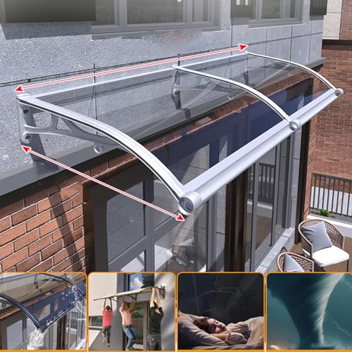Polycarbonat für Eingangstür Türdach Transparente Pultbogenvordach Vordach Haustür Eingangsmarkise Regenschutz,Automatische Entwässerung,aus Aluminium Silbergrau Ständer (150 x 290cm) von DSWZLQDXB