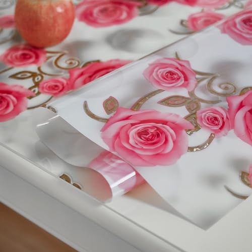 Transparente Tischfolie Texture Blütenform Tischschutz mit Blumen Bedruckt Dicke 1mm Schutzfolie abwischbar PVC Tischdecken rutschfeste,Durchsichtige Schreibtisch,Tischmatte Ölbeständig (G,80x130cm) von DSWZLQDXB