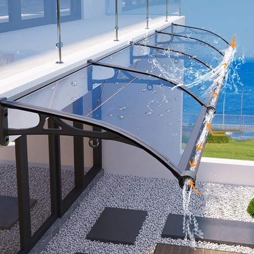 Türdach Pultbogenvordach Vordach aus Aluminium Schwarzer Ständer Durchsichtig Polycarbonat für Eingangstür Vordach Haustür Eingangsmarkise Regenschutz,Automatische Entwässerung (60 x 140cm) von DSWZLQDXB