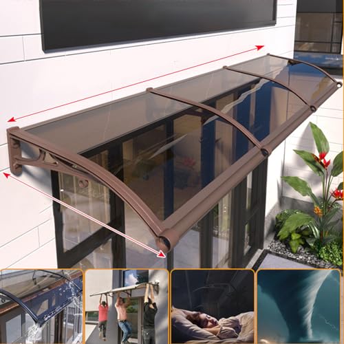 Vordach Für Eingangstür mit großem Waschbecken Türdach Pultbogenvordach,Pultvordach Teal Polycarbonat Markisen,Überdachung Schlagfest,Wandhalterung Aluminium braun (80 x 100cm) von DSWZLQDXB