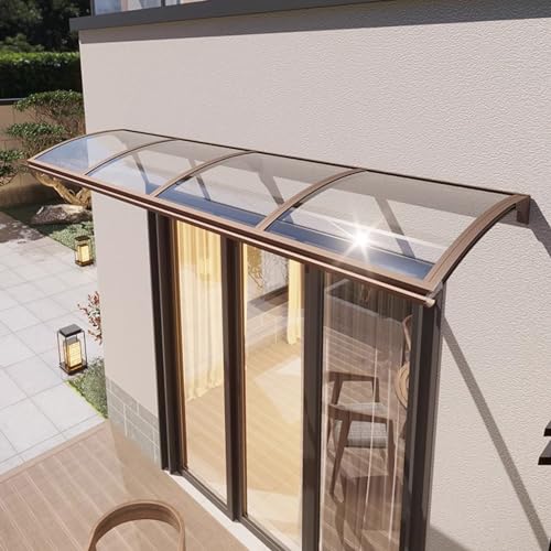 Vordach Überdachung Haustürvordach mit Regenrinne,Pavillion Türvordach Regenschutz Beständiger,Gebogene Fenster Markisen Aluminium Bügel und Transparente Platte Polycarbonat (100×260cm,Coffee) von DSWZLQDXB