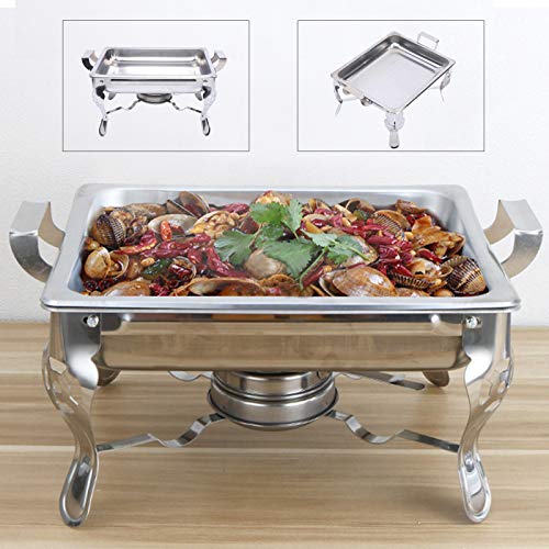 DSYOGX 6L Edelstahl Warmhaltebehälter, Dish Speisenwärmer Warmhaltebehälter Essen Buffetwärmer mit Faltbaren Wärmebehälter für Speisen, für Catering Buffet, Party, Silber von DSYOGX