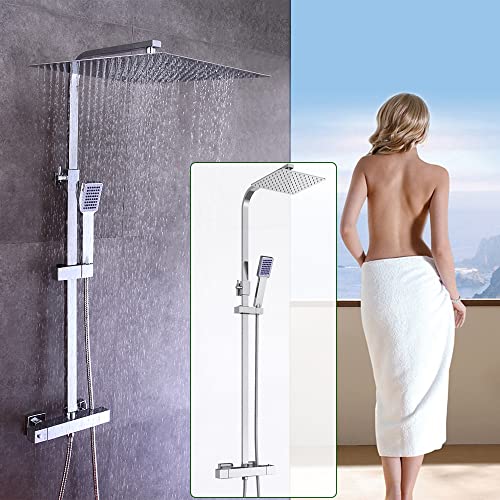 DSYOGX Duschsystem mit Thermostat und Handbrause Duscharmatur 40x40cm Regendusche Duschset Handbrause Quadratisch Thermostat-Duscharmatur Set von DSYOGX