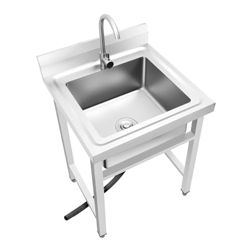 DSYOGX - Freistehende Edelstahl Spültisch, 60x60x93cm Küchenspüle mit 360° Drehbar Wasserhahn, 1 Becken Outdoor Indoor Spüle für Restaurant, Haushaltsküche, Silber DSYOGX - Freistehende Edelstahl Spültisch, 60x60x93cm Küchenspüle mit 360° Drehbar Wasserhahn, 1 Becken Outdoor Indoor Spüle für Restaurant, Haushaltsküche, Silber von DSYOGX