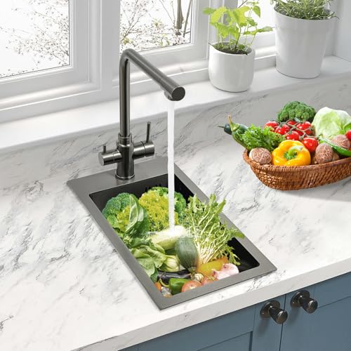 DSYOGX - Kleine Küchenspüle, 50x28x21CM Edelstahlspüle, 1 Becken Einbauspüle Schmal Spülbecken mit Ablauf-Set, für kleine Küchen und kleine Kücheneinheiten mit begrenztem Platz (Schwarz) von DSYOGX