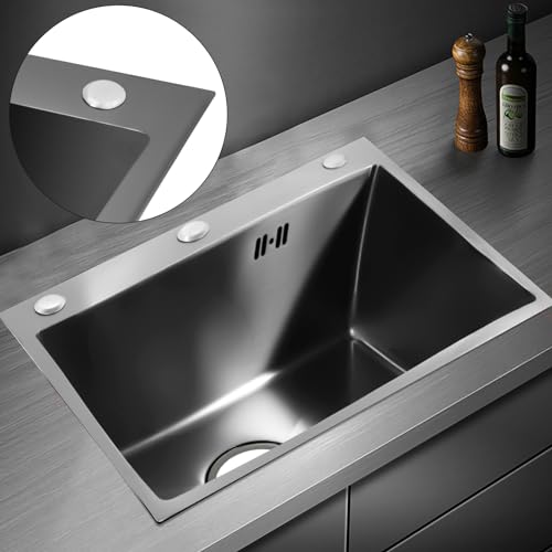 DSYOGX Küchenspüle Edelstahl Einbauspüle Mattes Schwarz Küche Spülbecken Spüle 1 Becken Kitchen Sink Waschbecken, 50 x 45cm von DSYOGX