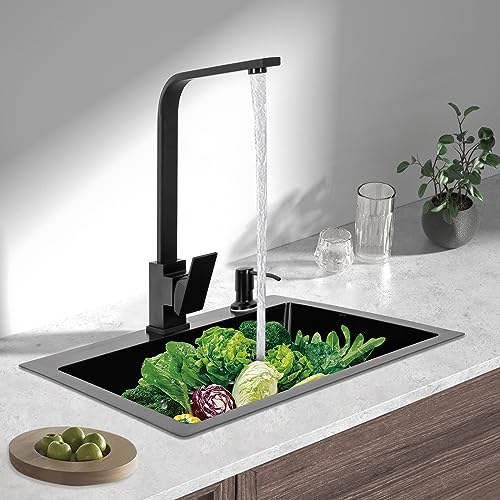 DSYOGX Küchenspüle Waschbecken Edelstahlspüle Spülbecken mit Wasserhahn Seifenspender Einbauspüle Küchenwaschbecken Für Spülbecken, 49 * 44 * 21.5cm, Schwarz von DSYOGX