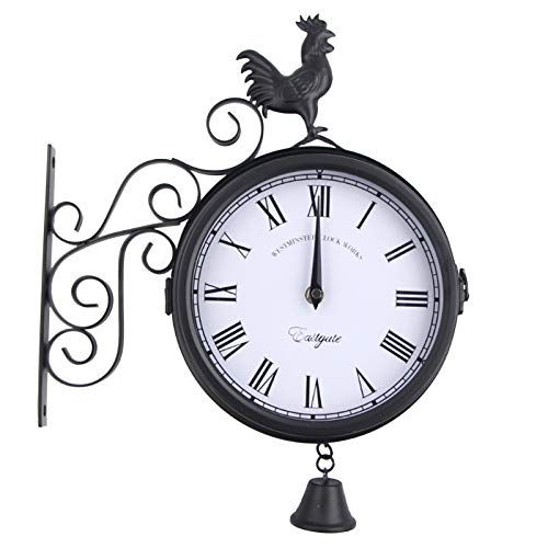 DSYOGX Retro Wanduhr Antik Garten im Freien Doppelseitige Bahnhofsuhr Schwarz Bahnhofsuhr Garten Uhr Wasserdichtes Antik Uhr Wall Clock, 30x9x37cm von DSYOGX