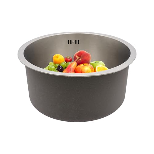 DSYOGX Runde Spüle, Rundspüle aus 304 Edelstahl, Einbauspüle Rund Einschalen-Spüle, Innendurchmesser Spüle Ø 36cm, mit Abflussrohr und Überlaufrohr, Silber von DSYOGX
