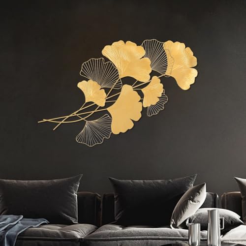 DSYOGX Wanddeko Ginkgo Deko 109x55CM Gold Ginkgo-Blätter aus Metall Dekoration Deko-Bild Wandhänger Wandobjekt für Foyer, Esszimmer, Wohnzimmer von DSYOGX