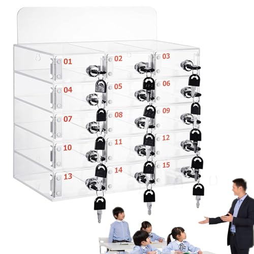 DSYYNAY Aufbewahrungsfach für Handy, Aufbewahrungsbox für Personal, Acryl, transparent, mit Schloss (15 Steckplätze) von DSYYNAY