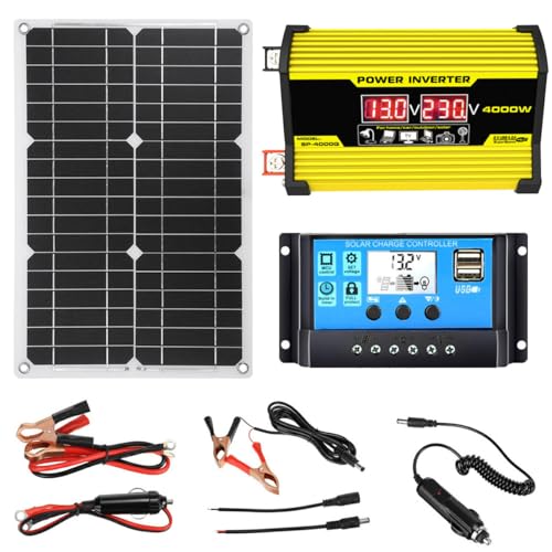 DSYYNAY Komplettes Solarenergie-Set, 400-W-Solarpanel und Wechselrichter-Set, 12 V auf 110/220 V, 30-A-Controller mit 2 USB-Anschlüssen (gelb) von DSYYNAY