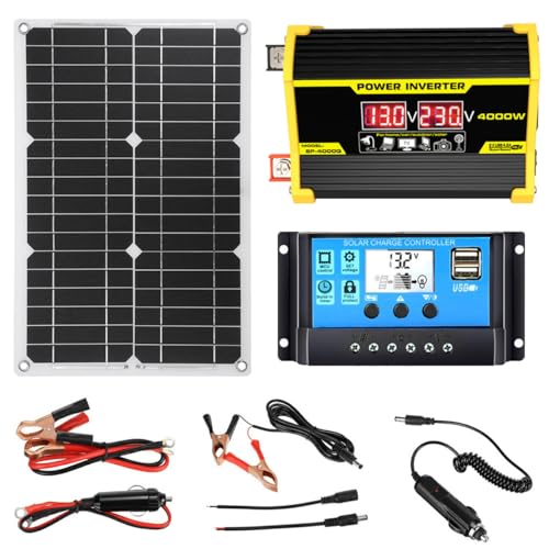 DSYYNAY Komplettes Solarenergie-Set, 400-W-Solarpanel und Wechselrichter-Set, 12 V auf 110/220 V, 30-A-Controller mit 2 USB-Anschlüssen (schwarz) von DSYYNAY