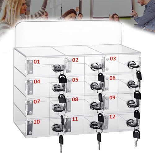 DSYYNAY Transparenter Schließfach für Mobiltelefon, Acrylschrank zur Aufbewahrung von Mobiltelefonen, Schloss für transparentes Telefon (12 Steckplätze) von DSYYNAY