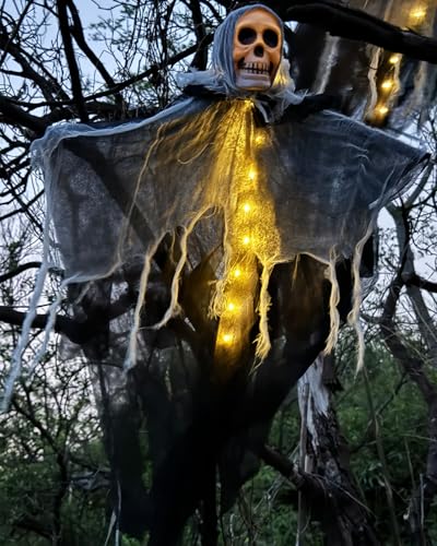 DSYZWEE Halloween Deko Skelett Gruselig Geist mit Licht, 80CM Horror Skelettt Sensenmann Dekorationen, Skelett zum Aufhängen Geist Deko für Halloween Deko Garten Party DSYZWEE Halloween Deko Skelett Gruselig Geist mit Licht, 80CM Horror Skelettt Sensenmann Dekorationen, Skelett zum Aufhängen Geist Deko für Halloween Deko Garten Party von DSYZWEE