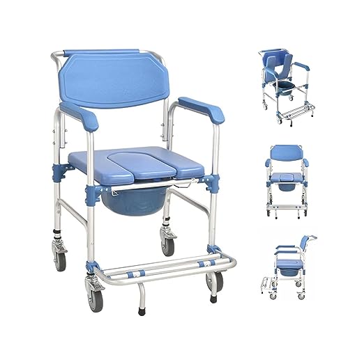 3 in 1 Toilettensitz, Mobilitätshilfe Toilettensitz höhenverstellbarer abnehmbarer Eimer mit gepolstertem Sitz, Rolldusche und Toilettentransportsitz für ältere Behinderte (Stil a) von DSeenLeap