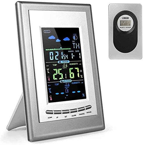 DSeenLeap Digitale Wetterstation mit Temperaturvorhersage, Uhr, Mondphase, mit Sensor, LCD-Touchscreen, digitalem Temperatur- und Feuchtigkeitsmonitor, Wettervorhersage, Uhrzeit und Datum von DSeenLeap