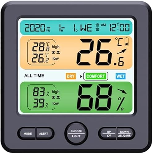 DSeenLeap Digitales Thermometer, Hygrometer, Wetterstation, großes LCD, für den Innenbereich, Blumen, alle Zeiten, Temperatur- und Feuchtigkeitsmonitor, Wecker von DSeenLeap