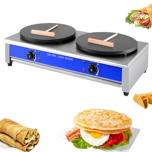DSeenLeap Elektrischer Crêpe-Maker mit 3000 W, kommerzielle Pfannkuchen-Grillplatte mit Kochplatte, antihaftbeschichtete Crêpe-Kochplatte mit Einstellbarer Feuerkraft, für Blintzes (Doppelkopf) von DSeenLeap