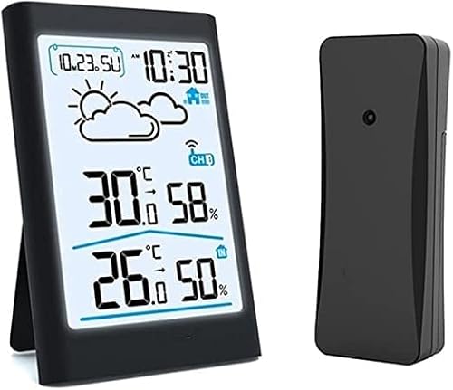 DSeenLeap Intelligente drahtlose Wetterstation, großes digitales LCD-Außenthermometer, Hygrometer, Fernsensor, Alarm, Zeitschaltuhr, Wettervorhersage von DSeenLeap