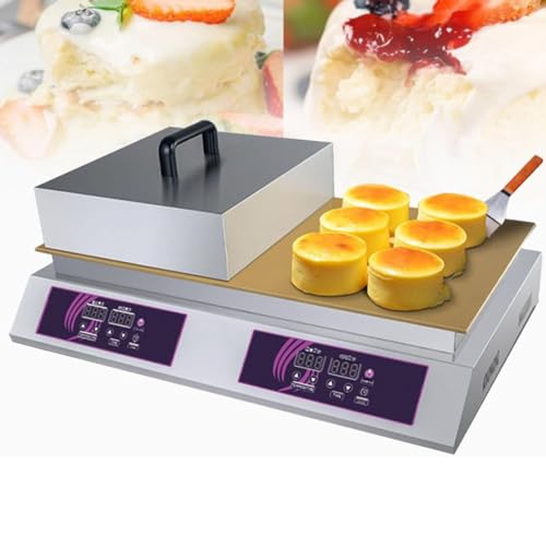 DSeenLeap Kommerzieller Pfannkuchenmaker, elektrische Soufflémaschine, Dorayaki Baker Muffin-Maschine, mit 8 mm Kupferheizplatte und Temperatur-/Zeitregelung (Doppelkopf) von DSeenLeap
