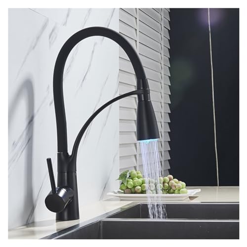 DSeenLeap Küchenarmaturen, 1 x 360° schwenkbarer Küchenhahn, herausziehbar, LED-Mischer, Wasserbehälter, Spülbeckenhahn, Warm- und Kaltwasserhahn (schwarz) von DSeenLeap
