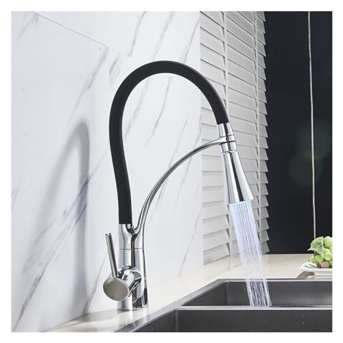 DSeenLeap Küchenarmaturen, 1 x 360° schwenkbarer Küchenhahn mit herausziehbarer LED-Mischbatterie, Wasserbehälter, Spülbeckenhahn, Warm- und Kaltwasserhahn (Chrom B) von DSeenLeap