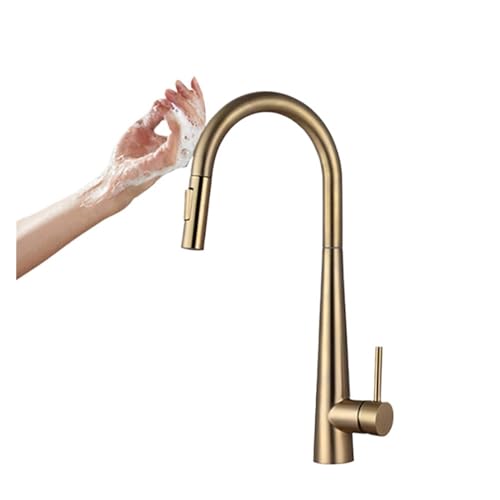 DSeenLeap Küchenarmaturen, 1 x Küchen-Sensor-Wasserhahn, herausziehbar, 360-Grad-Drehung, Smart-Touch-Sensor, Küchenspüle, Mischbatterie für heiße und kalte Speisen (gebürstetes Gold) von DSeenLeap