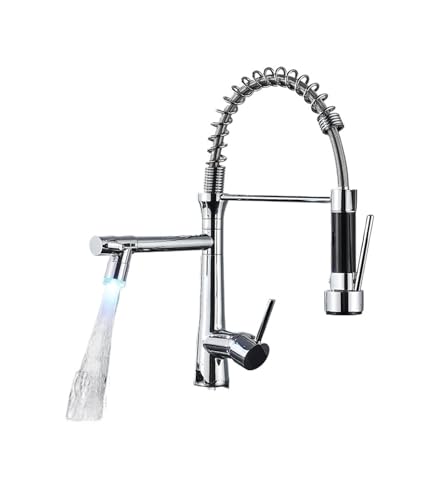 DSeenLeap Küchenarmaturen, 1 x Küchenarmatur, ausziehbar, Doppeldüse, 360° drehbar, Multifunktions-Wasserhahn, Spülbecken, Warm- und Kaltwassermischer, verchromt (Chrom LED A) von DSeenLeap