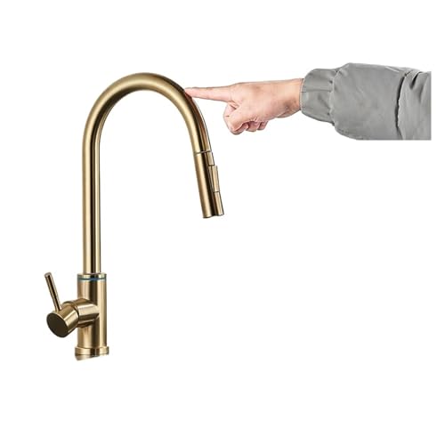 DSeenLeap Küchenarmaturen, 1 x intelligenter Wasserhahn mit Digitalanzeige, Küchenarmatur mit Sensor-Touch-Funktion, ausziehbarer Mischbatterie, 3 Modi (gebürstetes Gold) von DSeenLeap