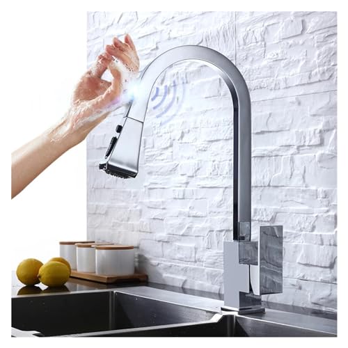 DSeenLeap Küchenarmaturen, Ausziehbarer Sensor-Küchenhahn aus Messing für die Arbeitsplattenmontage, intelligenter Sensor, Warm- und Kaltwassermischer, Dreh-Touch-Steuerung (Chrom) von DSeenLeap