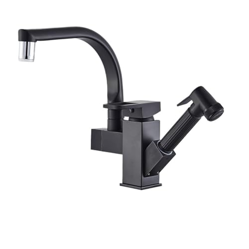 DSeenLeap Küchenarmaturen, Ausziehbarer Sprüher für Badezimmerwaschbecken aus Messing, LED-Düse, Mischbatterie für heißes und kaltes Wasser (mattschwarze LED) von DSeenLeap