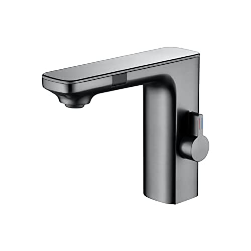 DSeenLeap Küchenarmaturen, Grauer intelligenter Wasserhahn, Digitale LED-Temperaturanzeige, weißes heißes und kaltes Wasser, herausziehbarer Berührungssensor, Schwenkwaschbeckenwasser (grau) von DSeenLeap