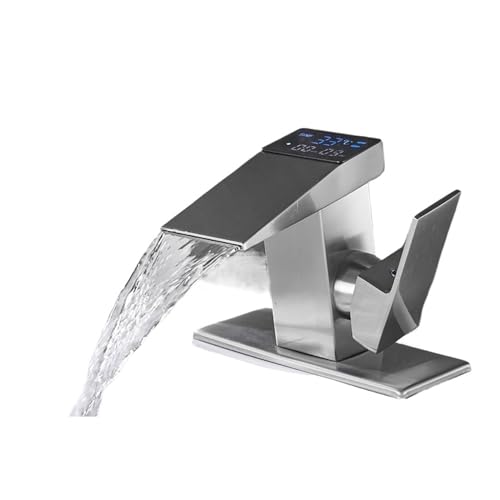 DSeenLeap Küchenarmaturen, LCD-Waschtischarmatur aus Messing, Warm- und Kaltwasserhahn, abgedeckter Wasserfall, Arbeitsplattenmontage, Badezimmer-Waschtischarmatur (gebürstetes Nickel) von DSeenLeap
