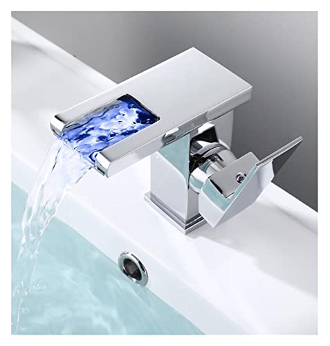 DSeenLeap Küchenarmaturen, Modischer Badezimmer-Waschtischhahn, Schwarz-Gold, Messing, LED-Waschtisch-Mischbatterie, heiß und kalt, einzigartiges Design, Waschtischarmatur (Chrom, kurz) von DSeenLeap