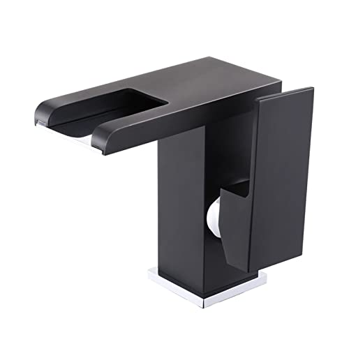 DSeenLeap Küchenarmaturen, Modischer Badezimmer-Waschtischhahn, schwarz-goldenes Messing, LED-Waschtisch-Mischbatterie, warm und kalt, einzigartiges Design, Waschtischarmatur (schwarz-Chrom, kurz) von DSeenLeap