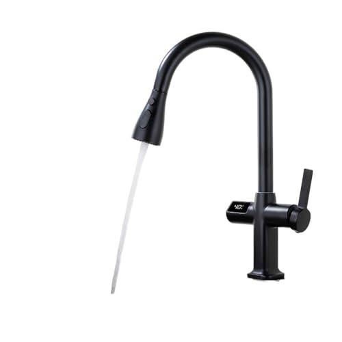 DSeenLeap Küchenarmaturen, x Küchenarmatur, Gourmet-Wasserhahn, ausziehbare Küchenspüle, Wasserhahn mit digitaler Anzeigefunktion, drehbarer Küchenarmatur (schwarz) von DSeenLeap